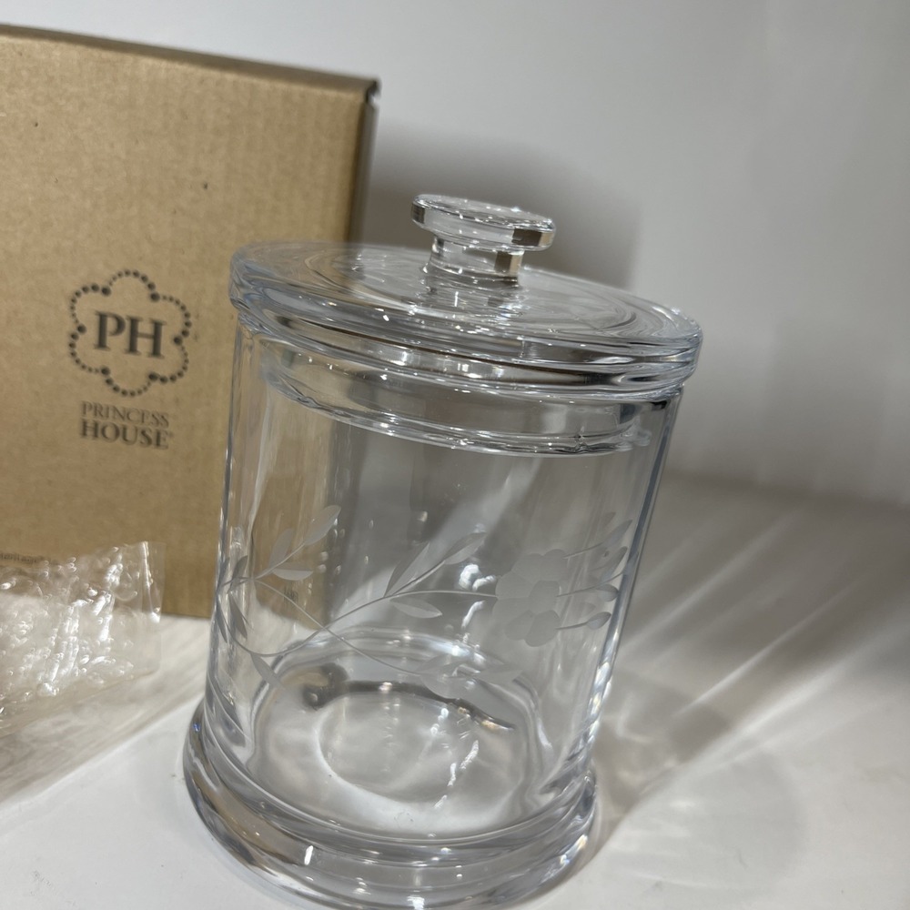 Princess House Heritage Jar Franco 1693 Clear Etched Floral - Picture 2 of 9